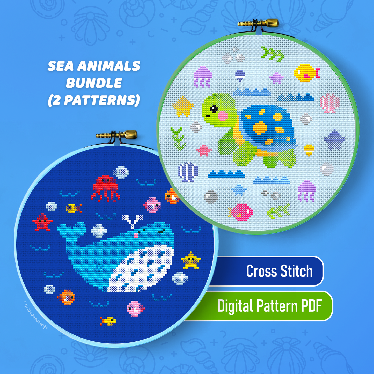 Sea Animals Cross Stitch Pattern PDF Bundle