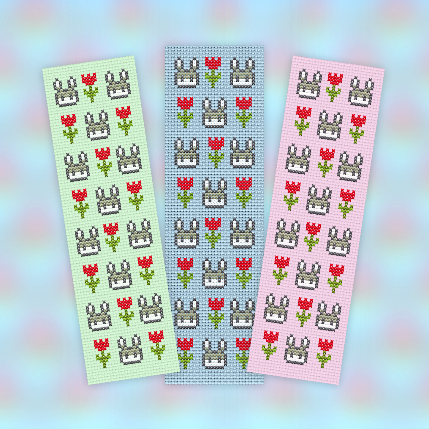Bunny with Flowers Cross Stitch Bookmark Pattern PDF