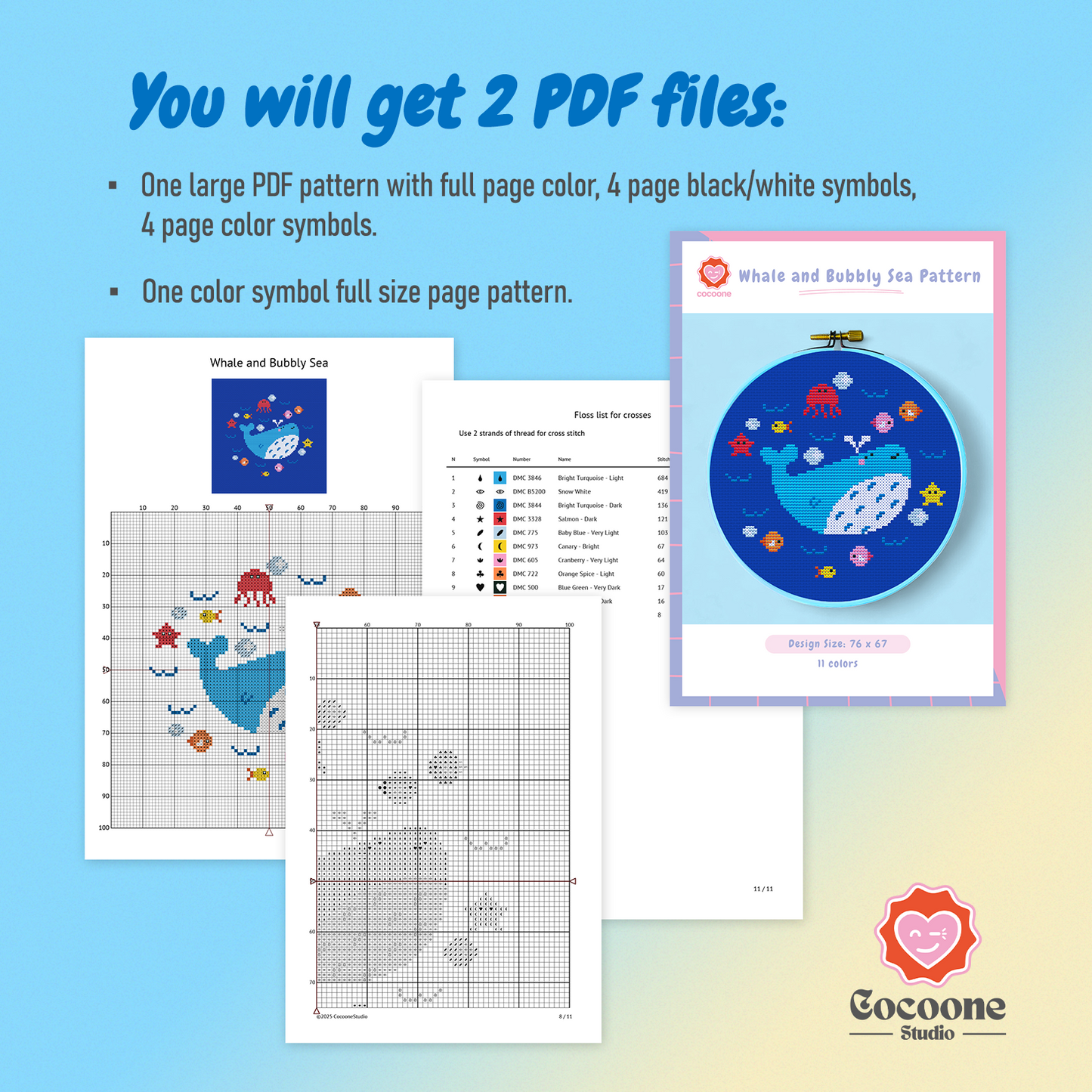 Blue Whale Cross Stitch Pattern PDF