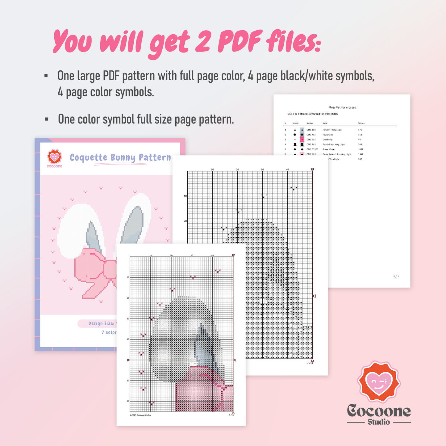 Kawaii Bunny Coquette Cross Stitch Pattern PDF