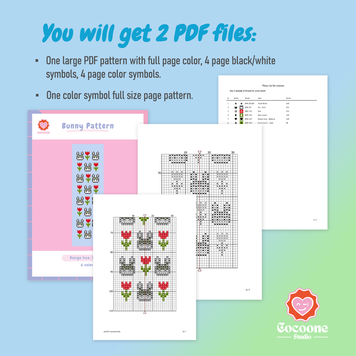 Bunny with Flowers Cross Stitch Bookmark Pattern PDF