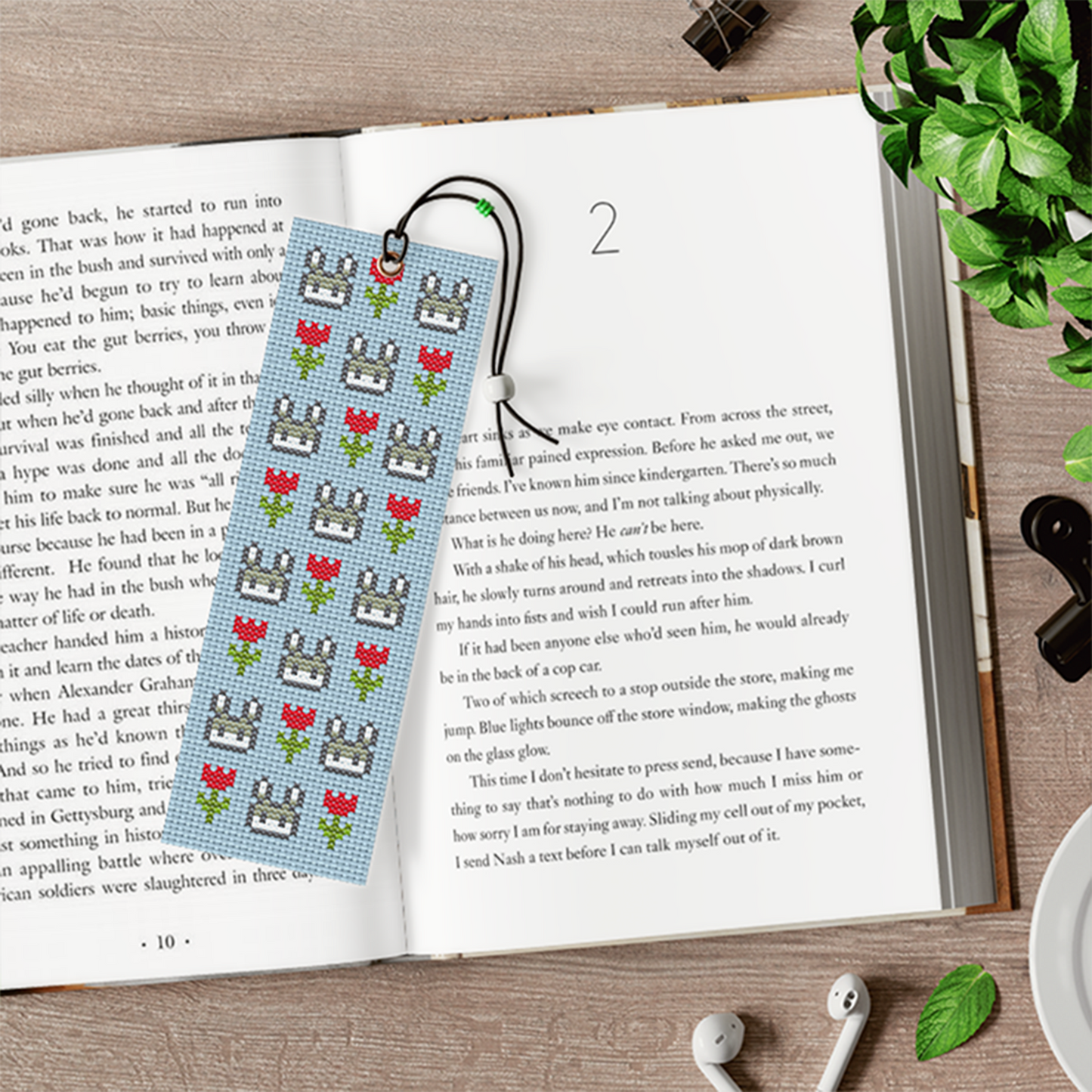 Bunny with Flowers Cross Stitch Bookmark Pattern PDF