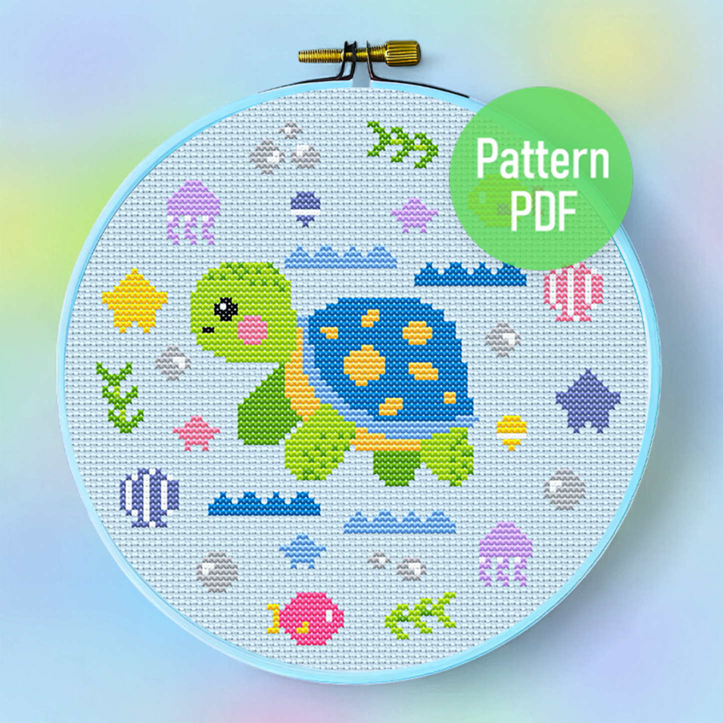 Turtle’s Ocean Party Cross Stitch Pattern PDF