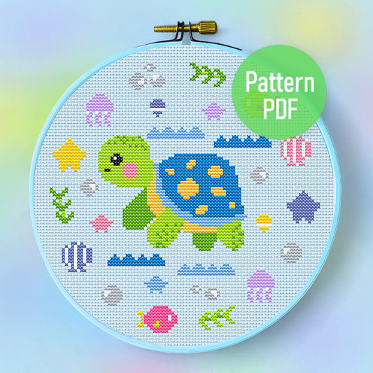 Turtle’s Ocean Party Cross Stitch Pattern PDF