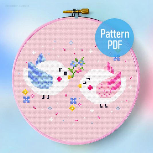 Floral Bluebird Cross Stitch Pattern PDF