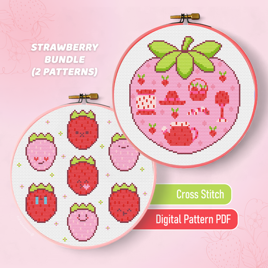 Strawberry Cross Stitch Pattern PDF Bundle
