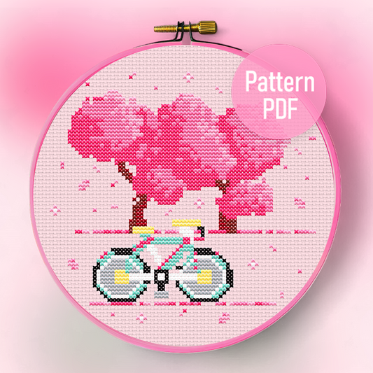Japanese Landscape Cherry Blossom Cross Stitch Pattern PDF
