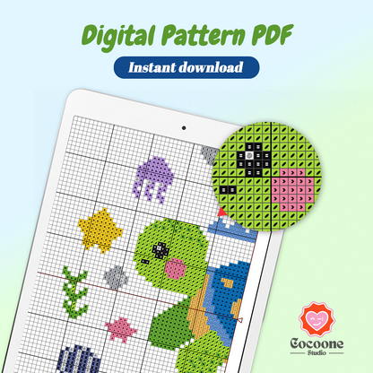 Turtle’s Ocean Party Cross Stitch Pattern PDF