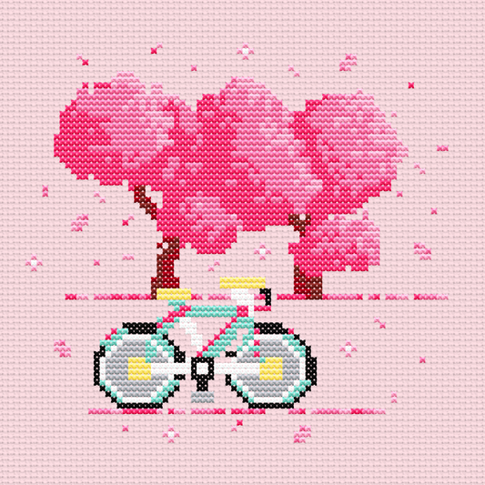 Japanese Landscape Cherry Blossom Cross Stitch Pattern PDF