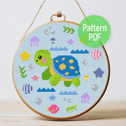 Turtle’s Ocean Party Cross Stitch Pattern PDF