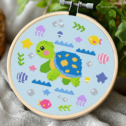 Turtle’s Ocean Party Cross Stitch Pattern PDF