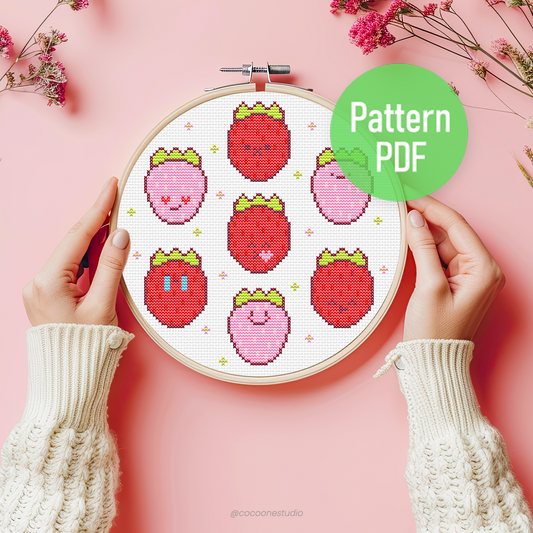 Kawaii Strawberry Cross Stitch Pattern PDF
