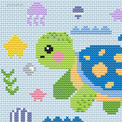 Turtle’s Ocean Party Cross Stitch Pattern PDF