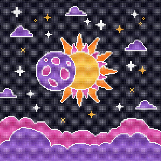 Solar Eclipse – Sun and Moon Cross Stitch Pattern PDF