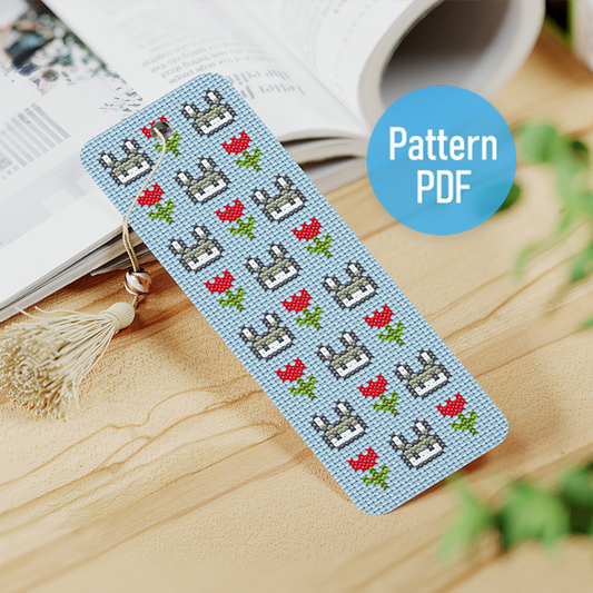 Bunny with Flowers Cross Stitch Bookmark Pattern PDF
