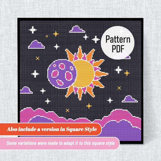Solar Eclipse – Sun and Moon Cross Stitch Pattern PDF
