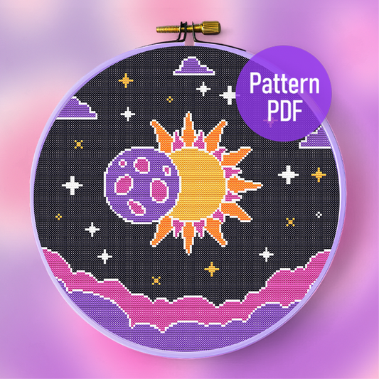Solar Eclipse – Sun and Moon Cross Stitch Pattern PDF